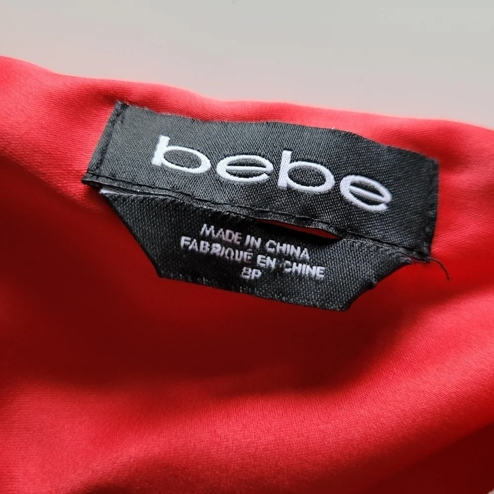 Bebe red ombre pleated double  split illusion bodice formal evening gown - Picture 5 of 13